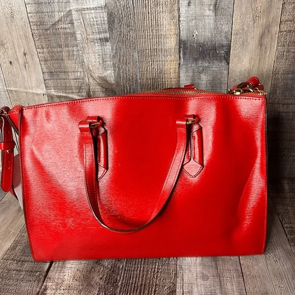 RLL Ralph Lauren Red Leather tote shoulder Handbag - Picture 2 of 15